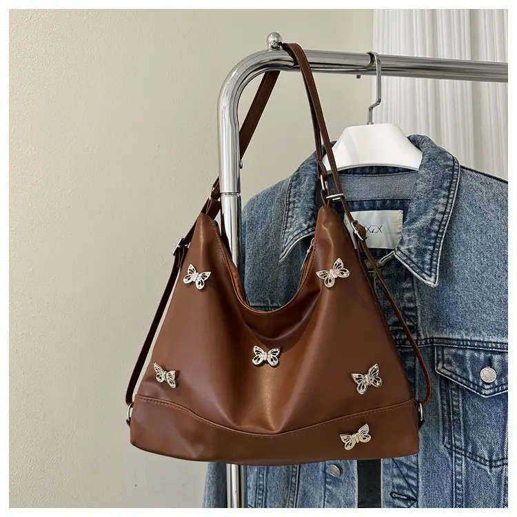 Women's Large Capacity Shoulder Bags Black Silver Brown — feature 20