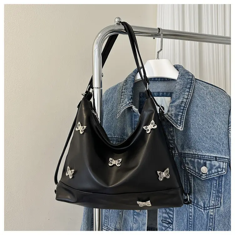 Women's Large Capacity Shoulder Bags Black Silver Brown — feature 21