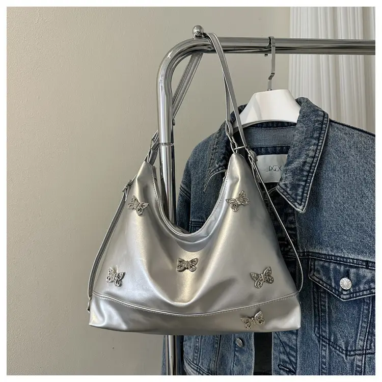 Women's Large Capacity Shoulder Bags Black Silver Brown — feature 22
