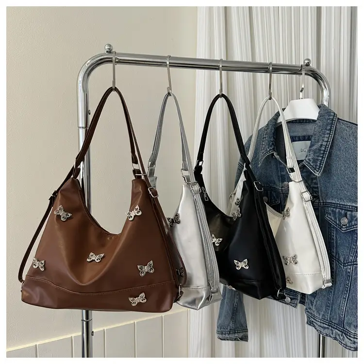 Women's Large Capacity Shoulder Bags Black Silver Brown — feature 24