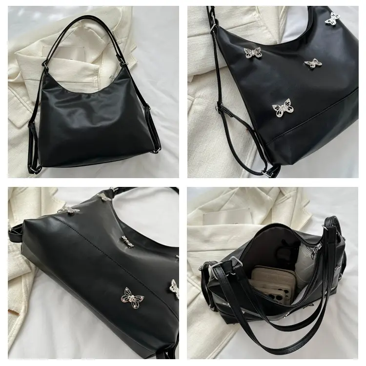 Women's Large Capacity Shoulder Bags Black Silver Brown — feature 7