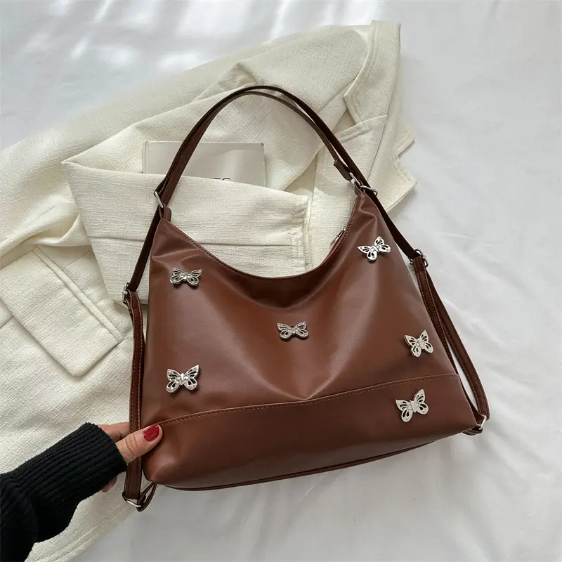 Women's Large Capacity Shoulder Bags Black Silver Brown - Image 3