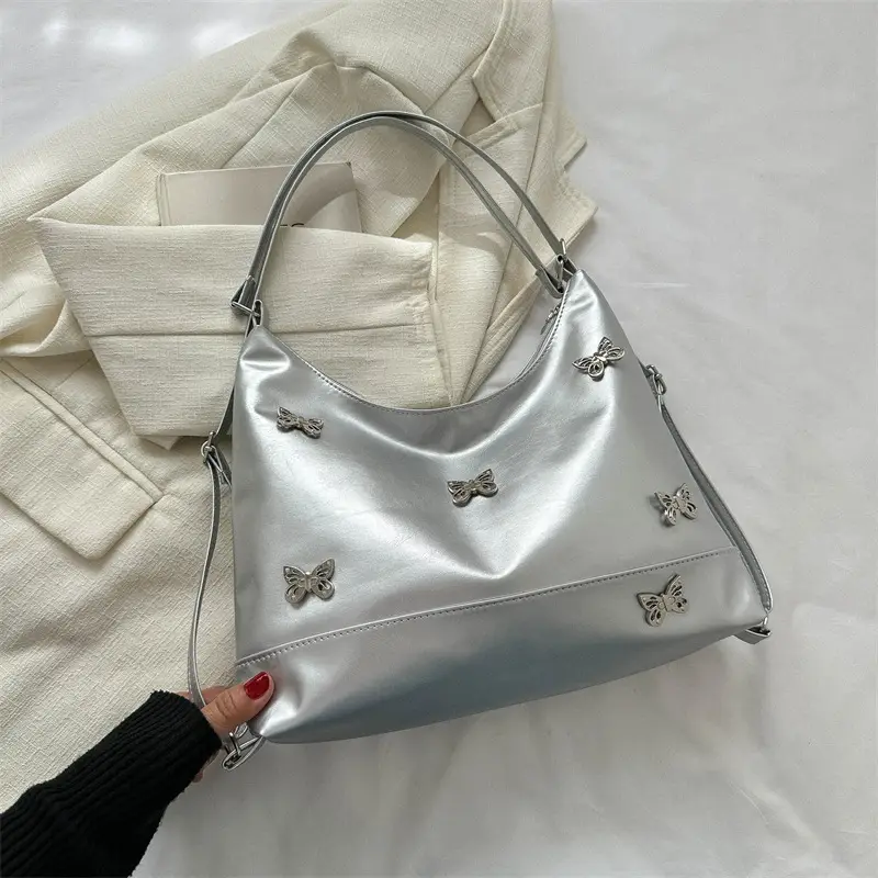 Women's Large Capacity Shoulder Bags Black Silver Brown - Image 4