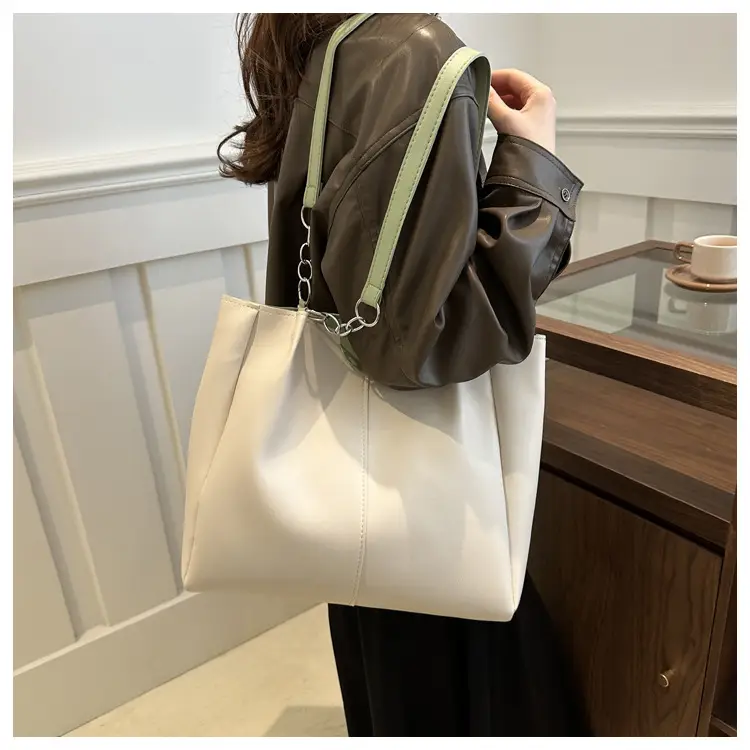 Women's White Textive Shoulder Bag with Cute Charm — feature 17