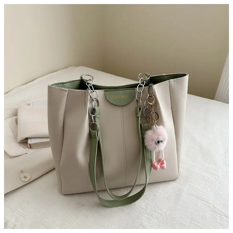 Women's White Textive Shoulder Bag with Cute Charm — feature 28