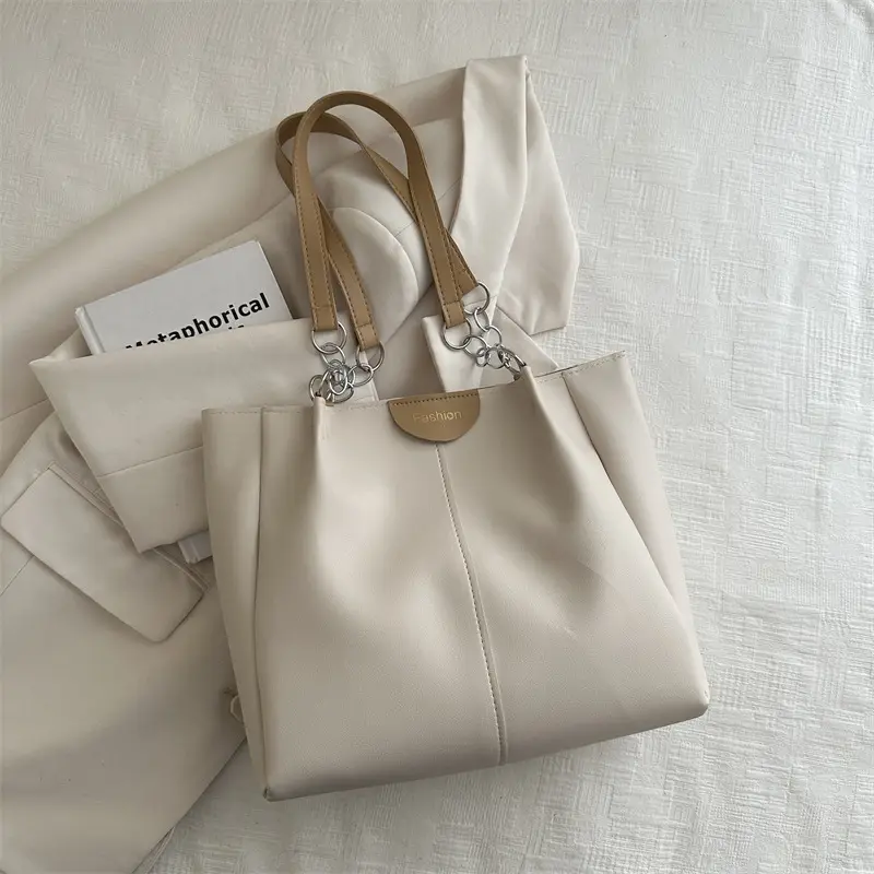 Women's White Textive Shoulder Bag with Cute Charm