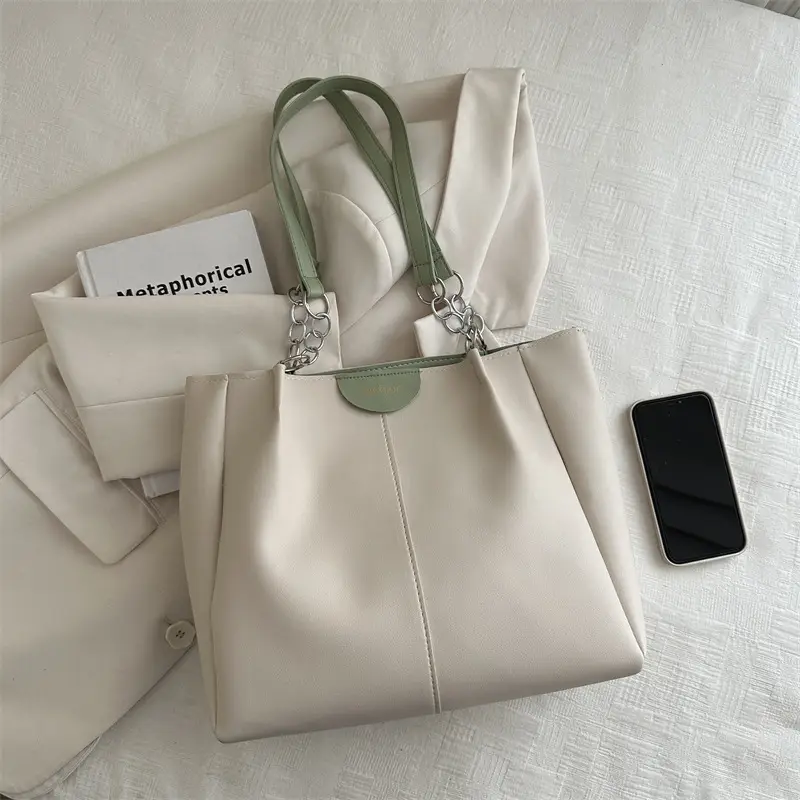 Women's White Textive Shoulder Bag with Cute Charm