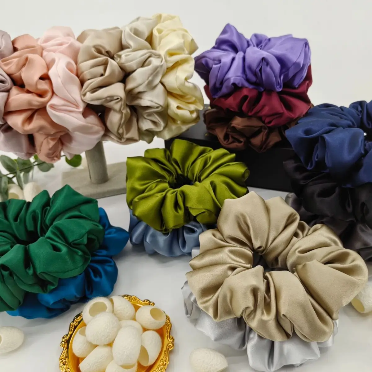 Multi-Pleated Silk Hair Ties 6cm Large Unfilled - Image 22