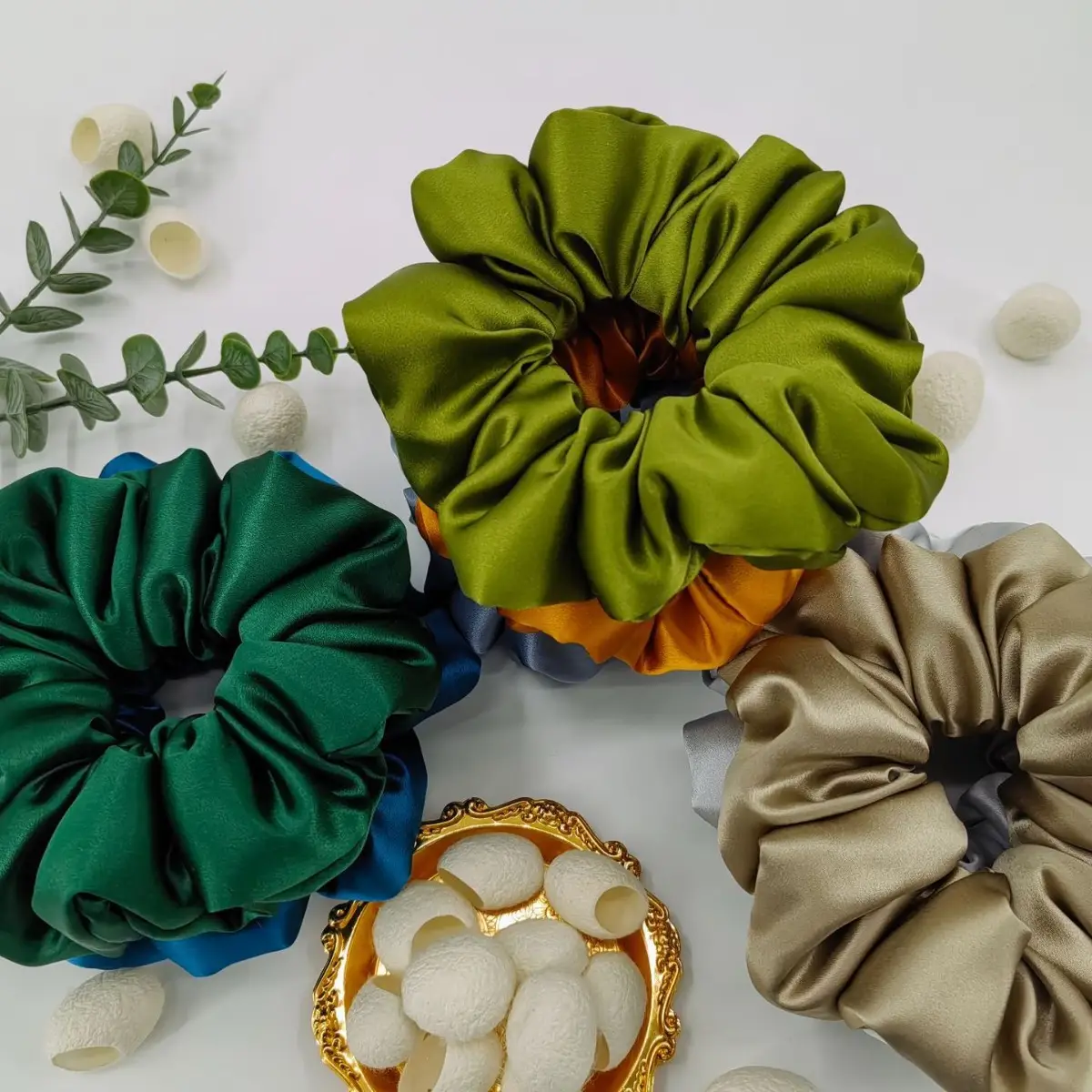 Multi-Pleated Silk Hair Ties 6cm Large Unfilled - Image 23