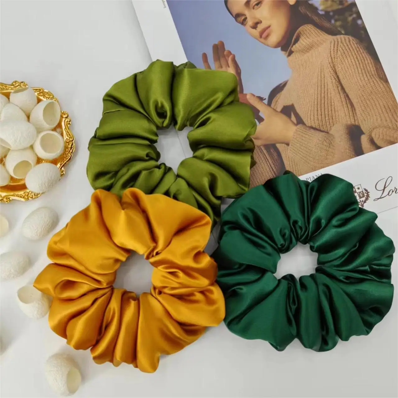 Multi-Pleated Silk Hair Ties 6cm Large Unfilled — feature 10