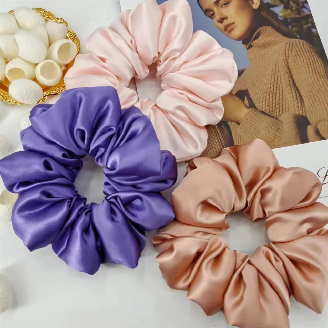 Multi-Pleated Silk Hair Ties 6cm Large Unfilled — feature 11