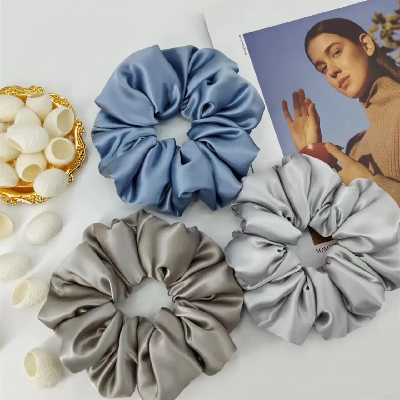 Multi-Pleated Silk Hair Ties 6cm Large Unfilled — feature 12