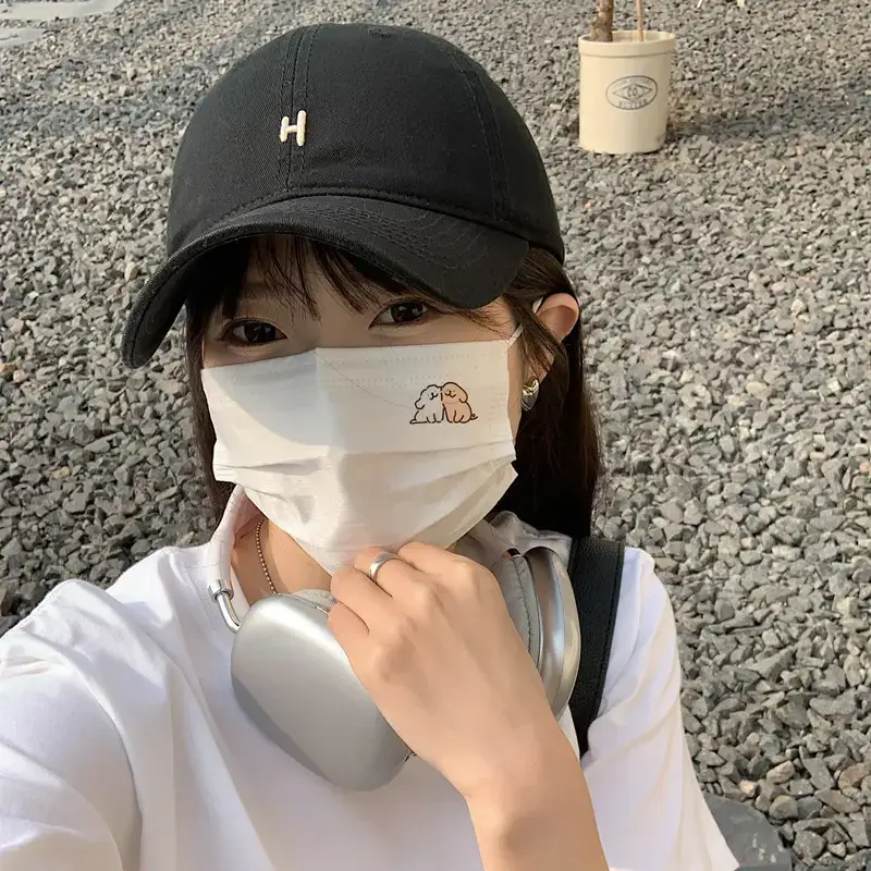 Women's Black H Cap with Face Mask & Wide Brim