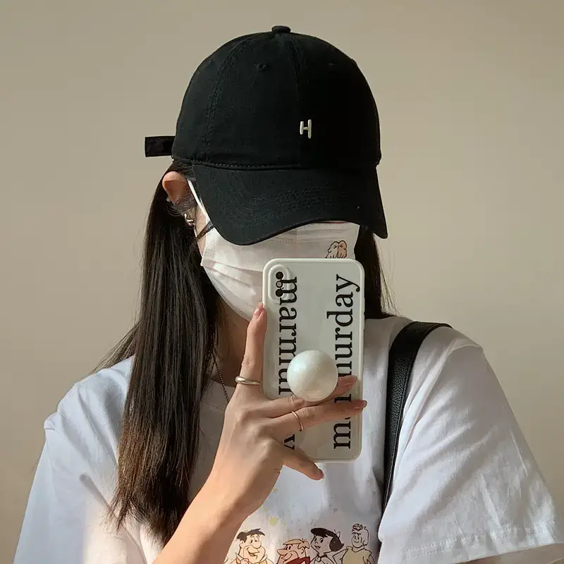 Women's Black H Cap with Face Mask & Wide Brim