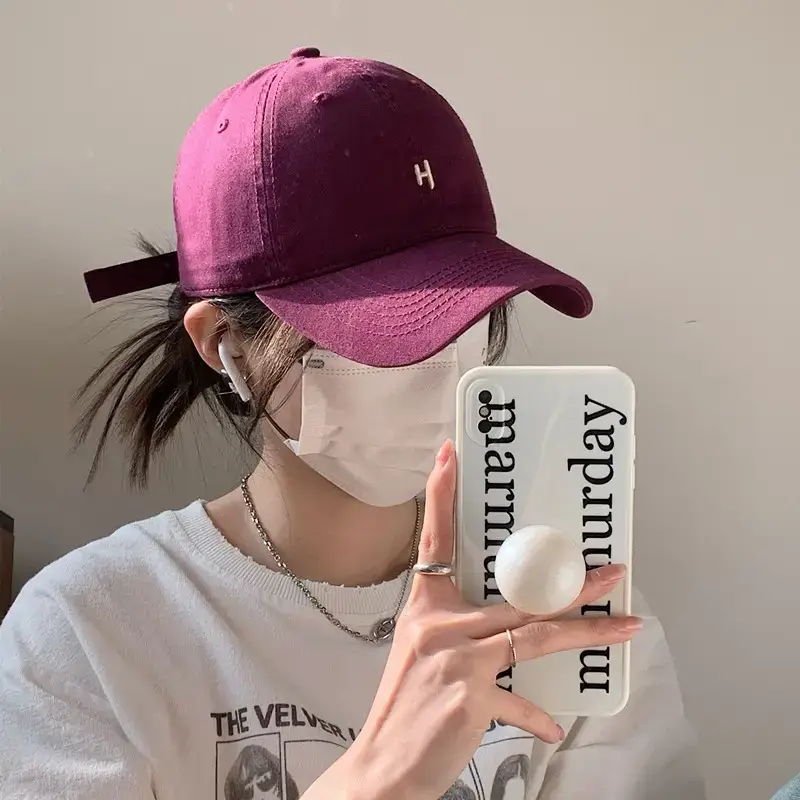 Women's Black H Cap with Face Mask & Wide Brim