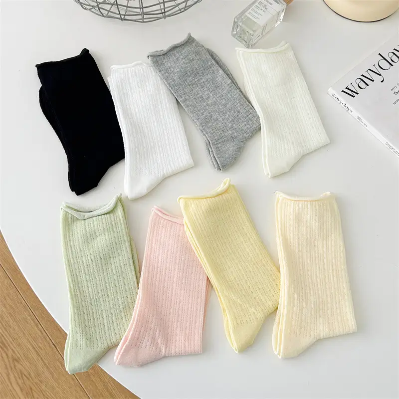 White mesh socks children's tube socks summer thin cotton mesh breathable summer hollow curling pile stockings