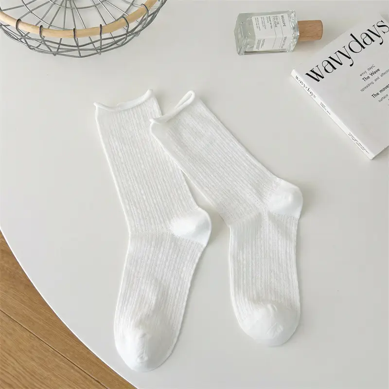 White mesh socks children's tube socks summer thin cotton mesh breathable summer hollow curling pile stockings