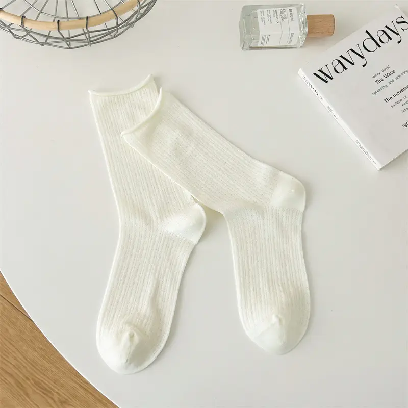 White mesh socks children's tube socks summer thin cotton mesh breathable summer hollow curling pile stockings