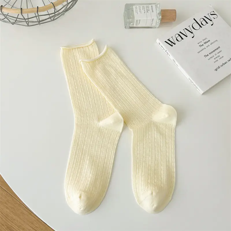 White mesh socks children's tube socks summer thin cotton mesh breathable summer hollow curling pile stockings