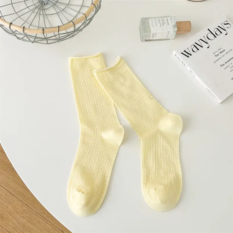 White mesh socks children's tube socks summer thin cotton mesh breathable summer hollow curling pile stockings
