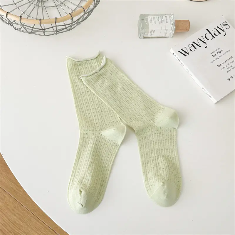 White mesh socks children's tube socks summer thin cotton mesh breathable summer hollow curling pile stockings