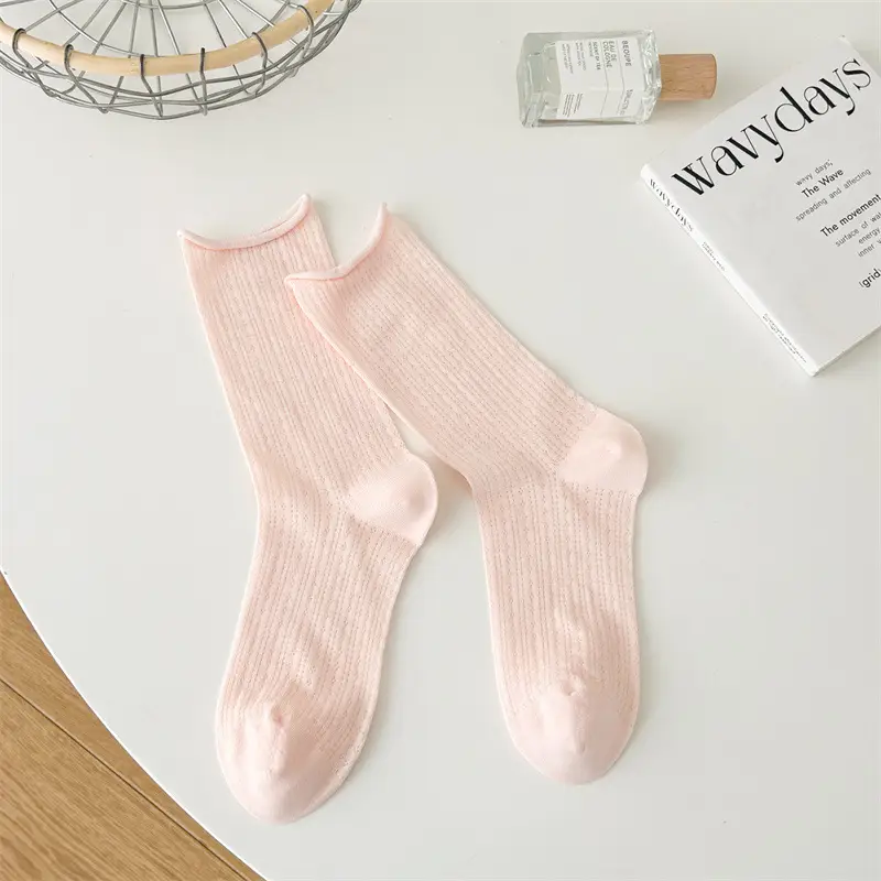 White mesh socks children's tube socks summer thin cotton mesh breathable summer hollow curling pile stockings