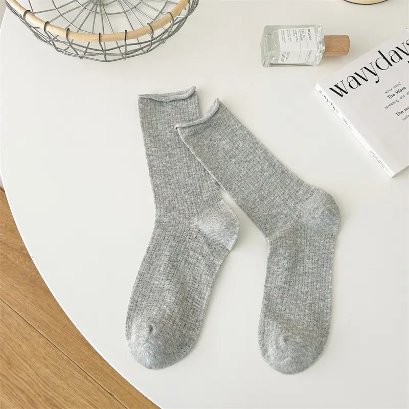 White mesh socks children's tube socks summer thin cotton mesh breathable summer hollow curling pile stockings