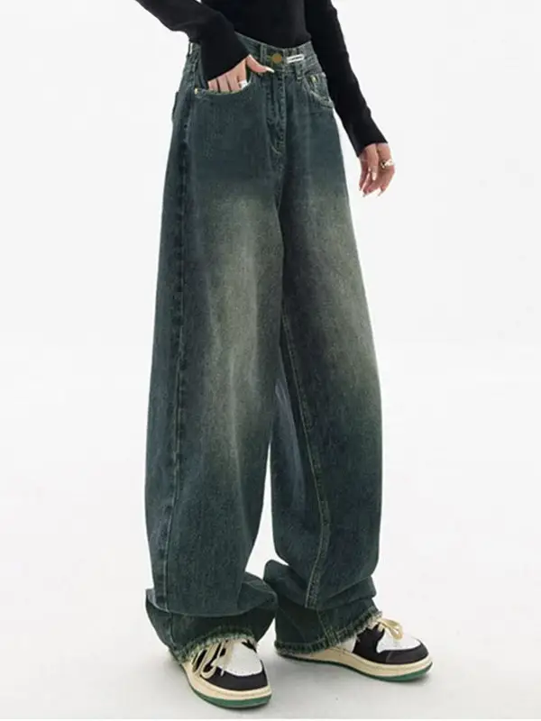 Women Wide Leg Jeans Dark Blue Spring Summer 2024