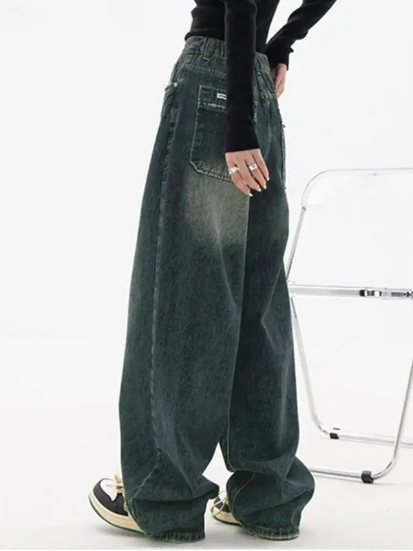 Women Wide Leg Jeans Dark Blue Spring Summer 2024