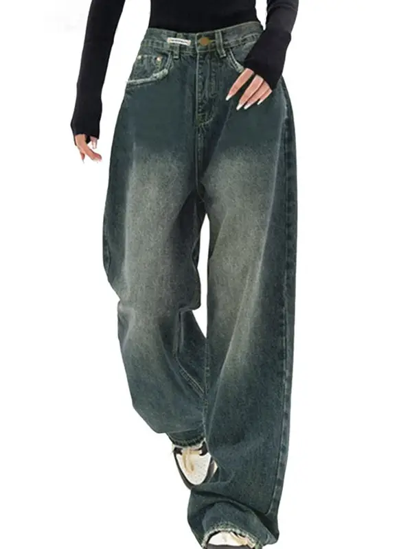 Women Wide Leg Jeans Dark Blue Spring Summer 2024