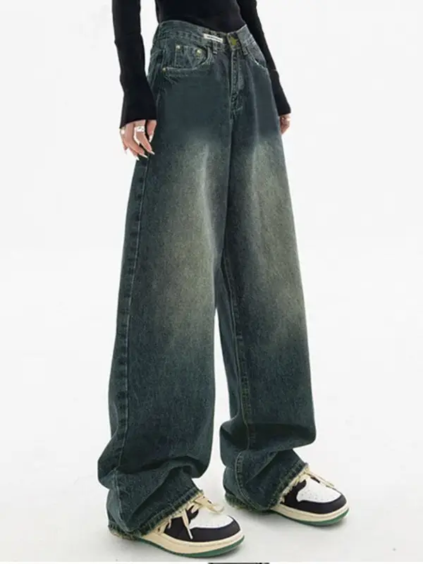 Women Wide Leg Jeans Dark Blue Spring Summer 2024