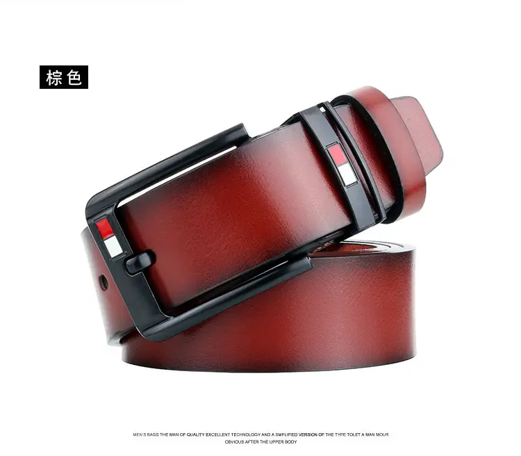 Men's Retro Pin Buckle Belt Red Black — feature 7