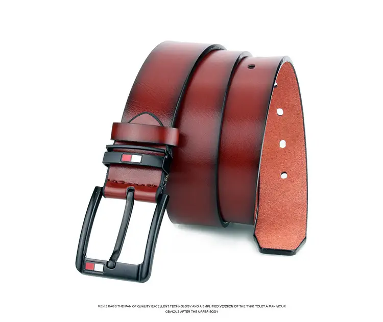 Men's Retro Pin Buckle Belt Red Black — feature 8