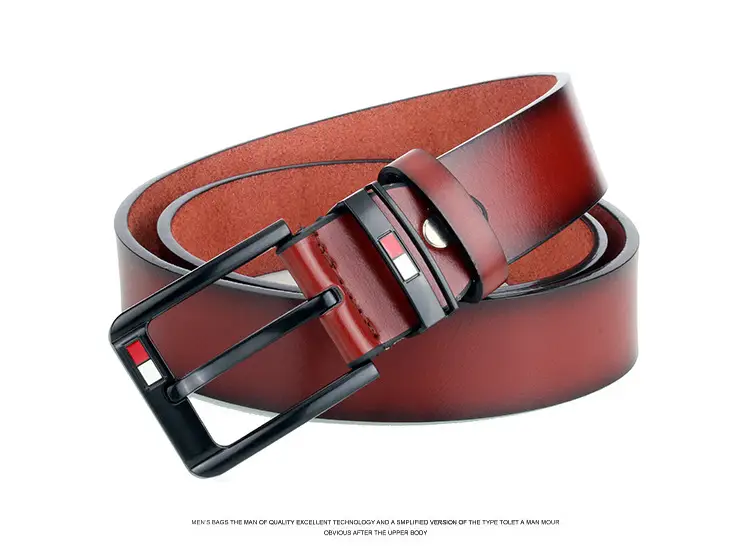 Men's Retro Pin Buckle Belt Red Black — feature 9