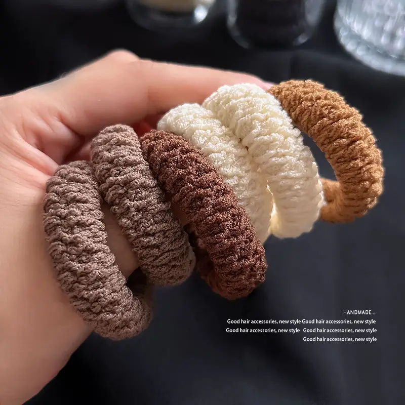 Warm Winter Hair Rope Rings for Women Brown White