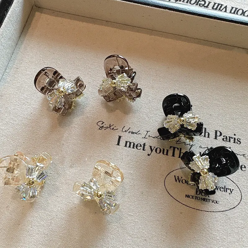 Advanced Rhinestone Bow Small Grab Clip Women's Front Bangs