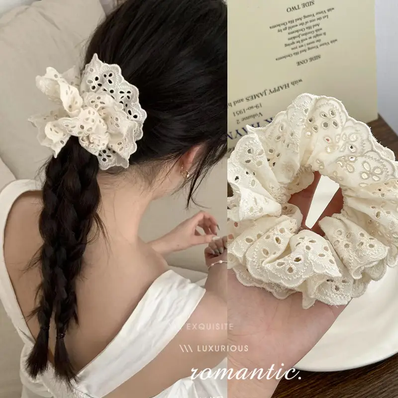 Double Lace Hair Loop for Girls White Polka Dot - Image 17