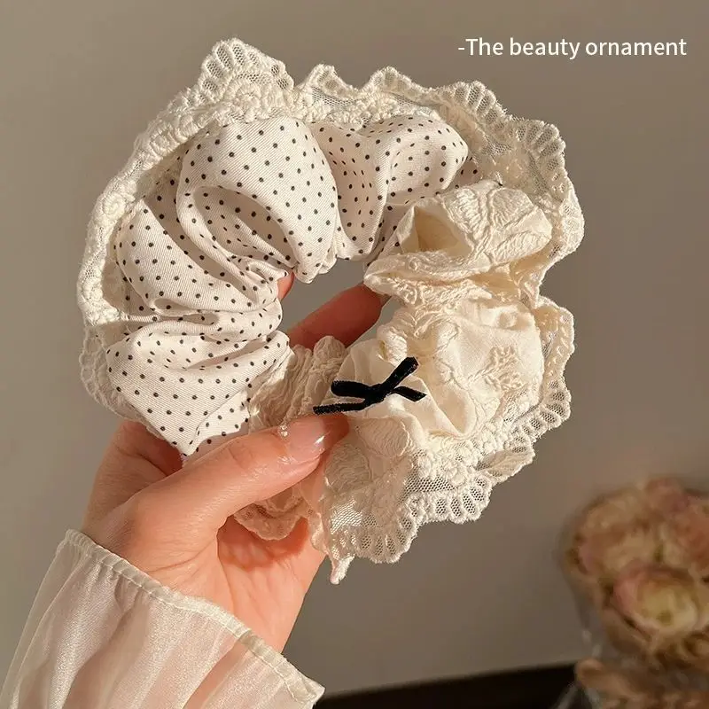 Double Lace Hair Loop for Girls White Polka Dot - Image 9