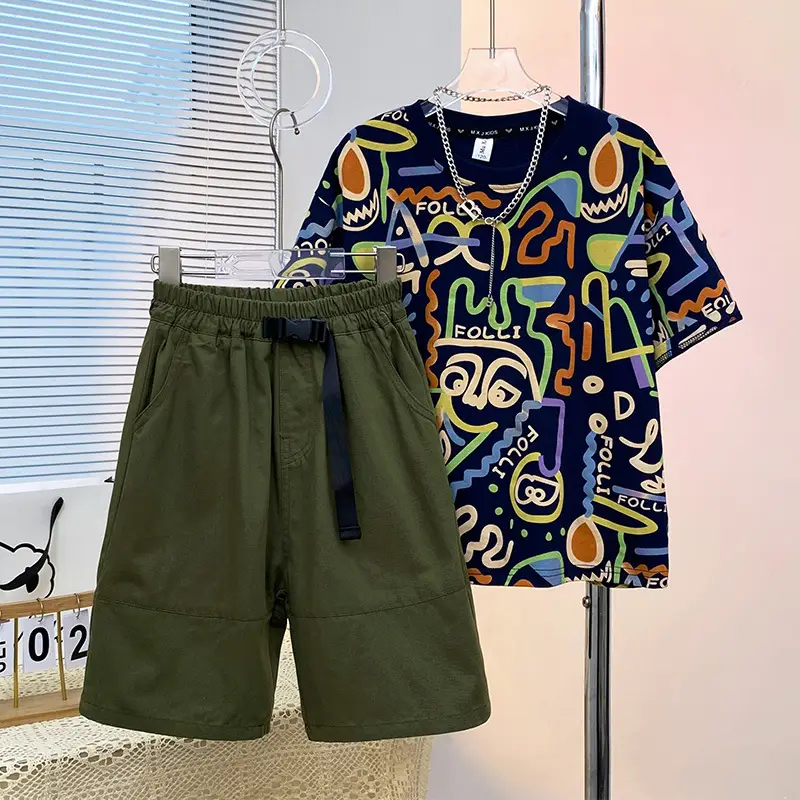 Boys Summer Outfit Set West Coast Graffiti T-Shirt Shorts - Image 3