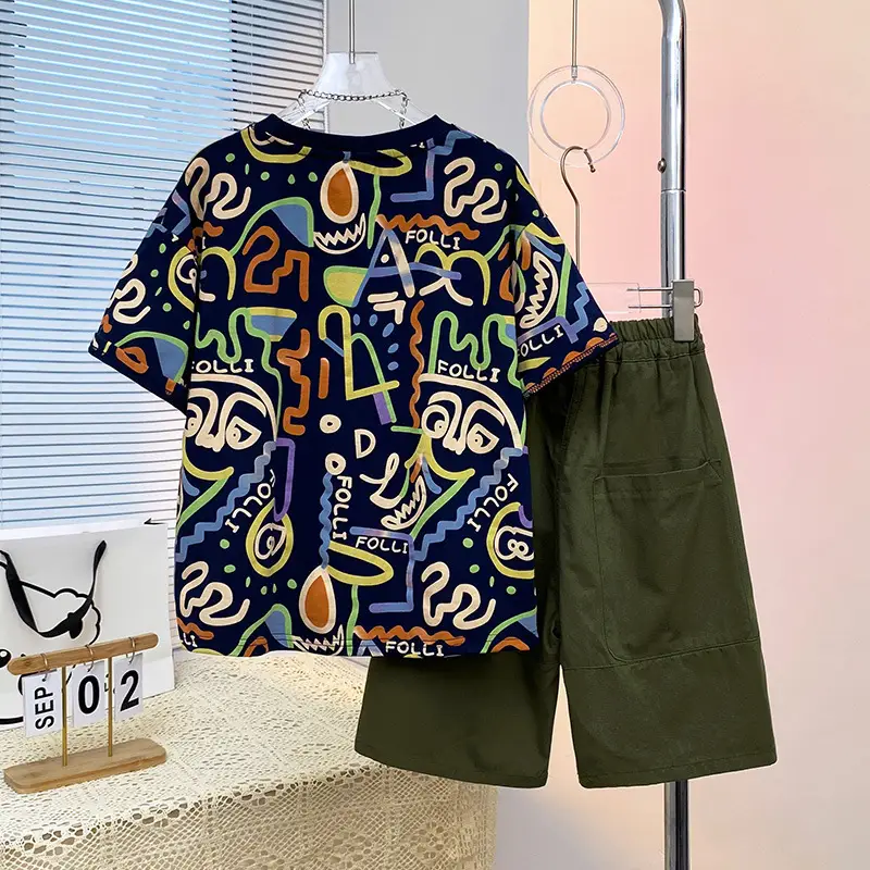 Boys Summer Outfit Set West Coast Graffiti T-Shirt Shorts - Image 4
