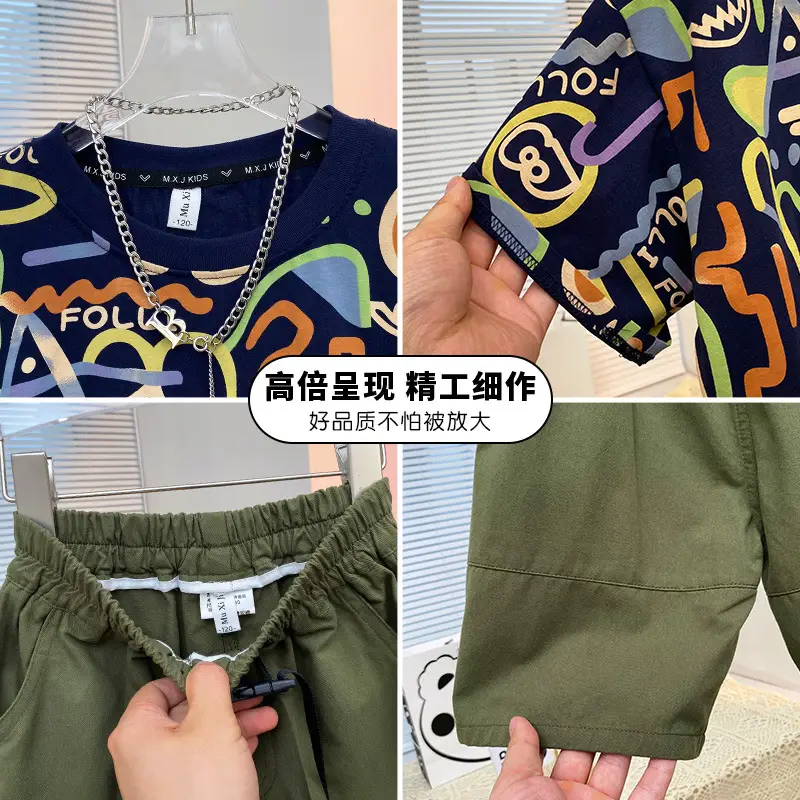 Boys Summer Outfit Set West Coast Graffiti T-Shirt Shorts - Image 5