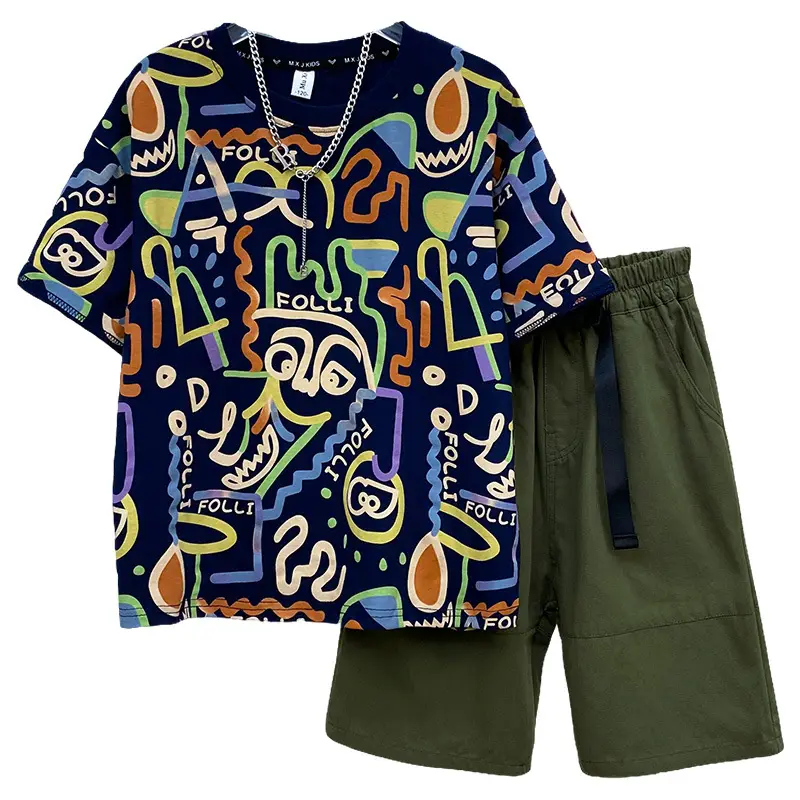 Boys Summer Outfit Set West Coast Graffiti T-Shirt Shorts - Image 6