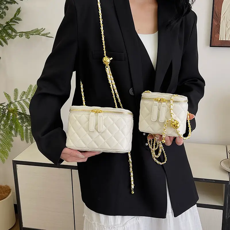 Pink Quilted Chain Crossbody Bag for Women