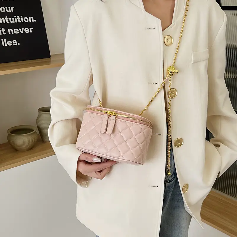 Pink Quilted Chain Crossbody Bag for Women