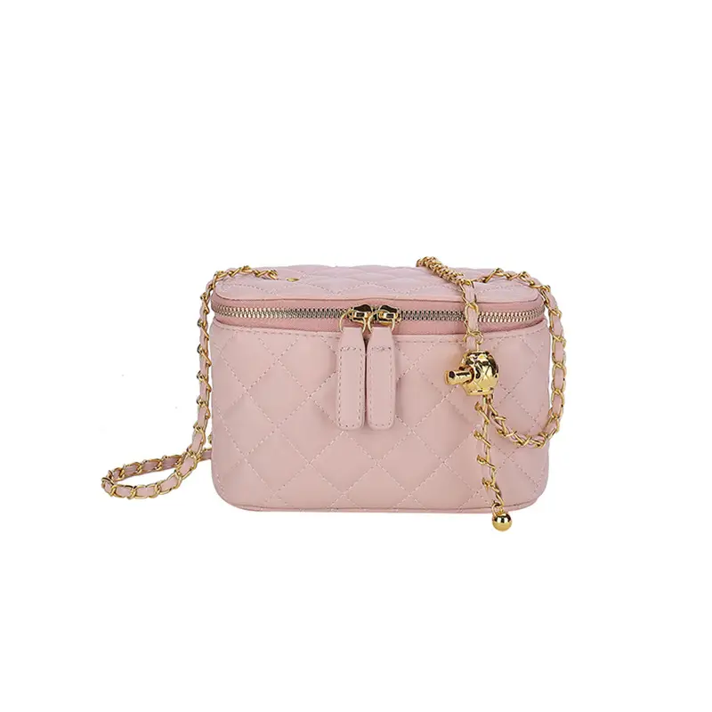 Pink Quilted Chain Crossbody Bag for Women
