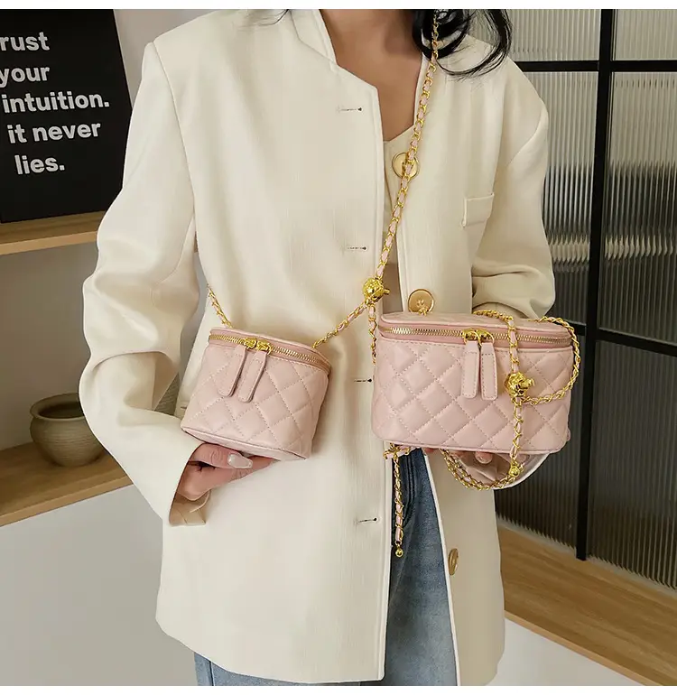Pink Quilted Chain Crossbody Bag for Women — feature 34