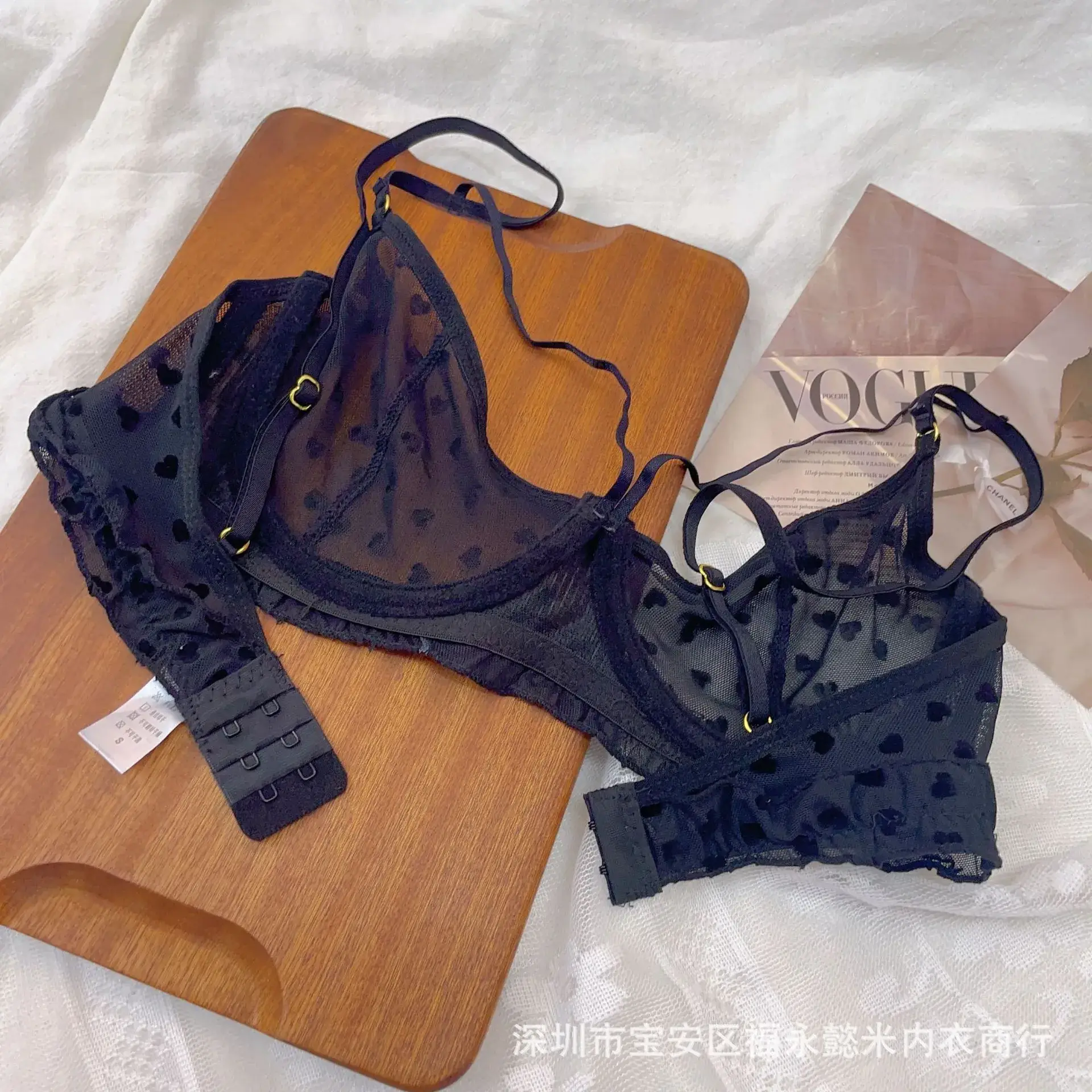 French Lace Bra Blue Transparent Steel Ring Top