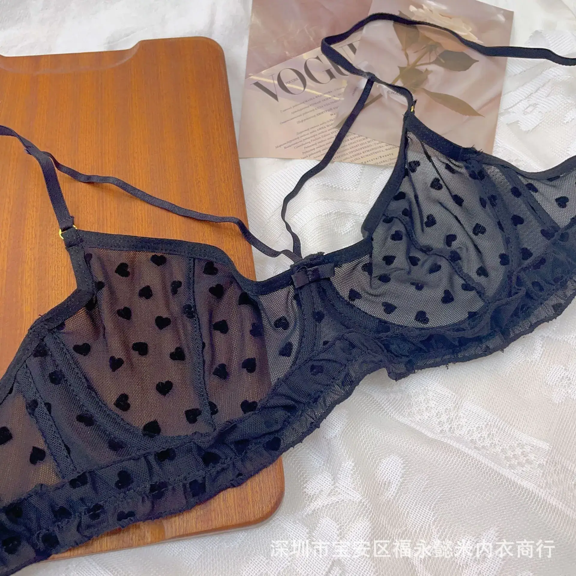 French Lace Bra Blue Transparent Steel Ring Top