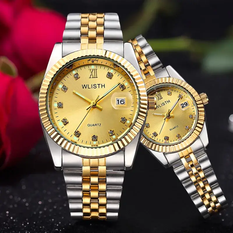 Women's Gold Silver Quartz Couple Watches Waterproof — feature 1