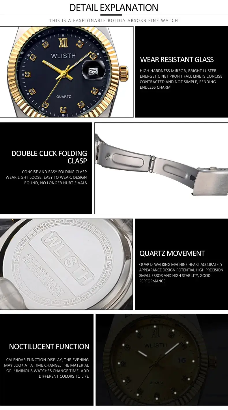 Women's Gold Silver Quartz Couple Watches Waterproof — feature 11